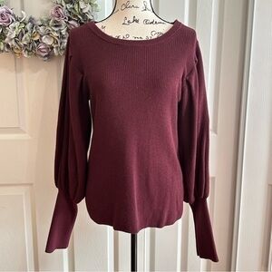 Vince Camuto Burgundy Puff Sleeve Knit Sweater